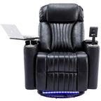 Fauteuil inclinable pivotant à 270°, siège home cinéma avec rangement dissimulé pour les accoudoirs, bande lumineuse LED et porte-gobelet