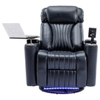 Fauteuil inclinable pivotant à 270°, siège home cinéma avec rangement dissimulé pour les accoudoirs, bande lumineuse LED et porte-gobelet