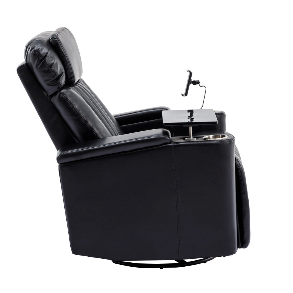 Fauteuil inclinable pivotant à 270°, siège home cinéma avec rangement dissimulé pour les accoudoirs, bande lumineuse LED et porte-gobelet
