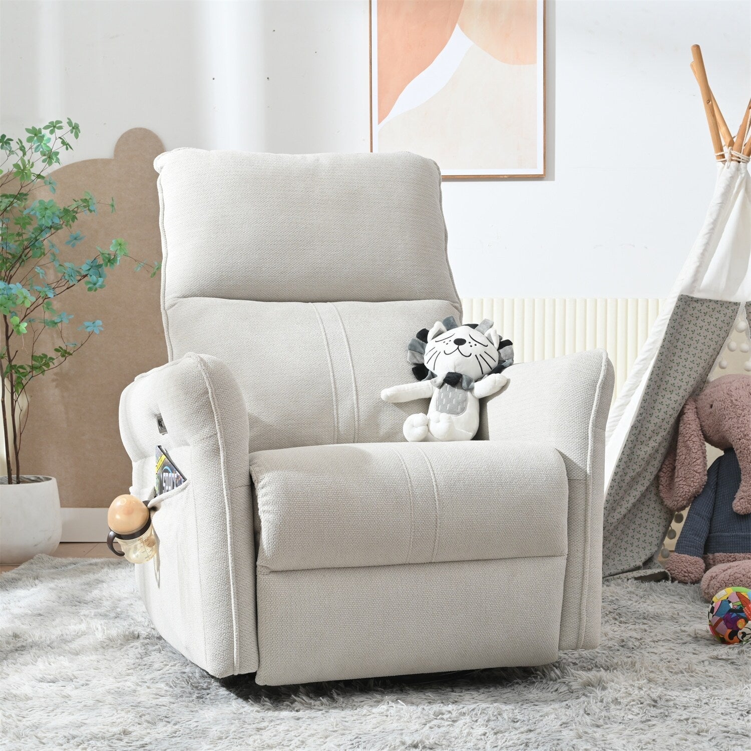 Fauteuil inclinable pivotant à 270° pour adultes, fauteuil inclinable pivotant à bascule, petit fauteuil inclinable électrique