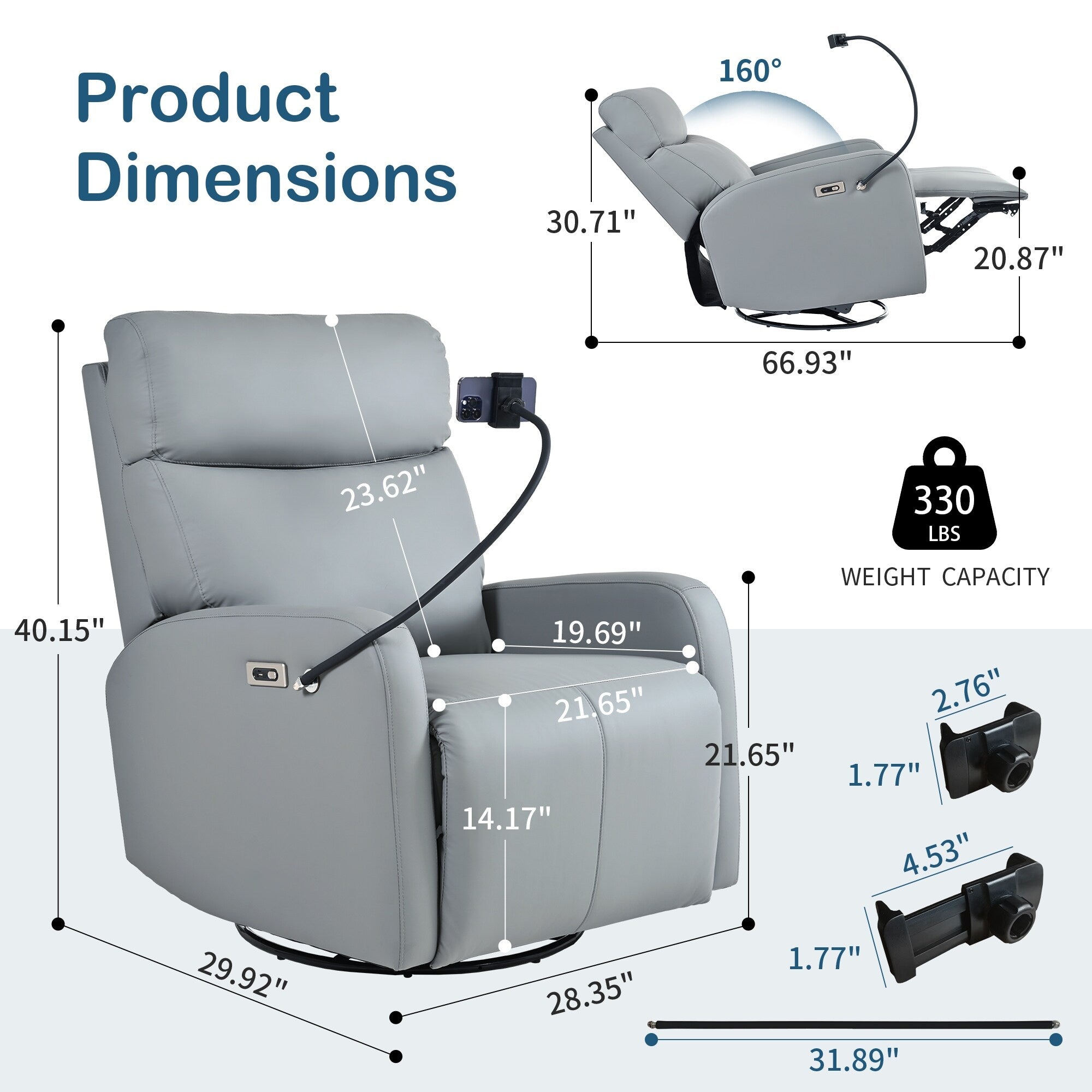 Fauteuil inclinable à bascule pivotant à 270°