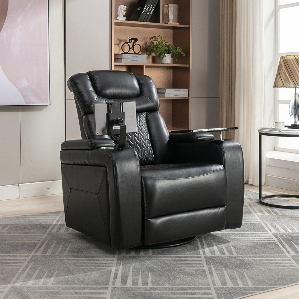 Fauteuil inclinable électrique pivotant à 270°, fauteuil multimédia avec multi-plateau et rangement