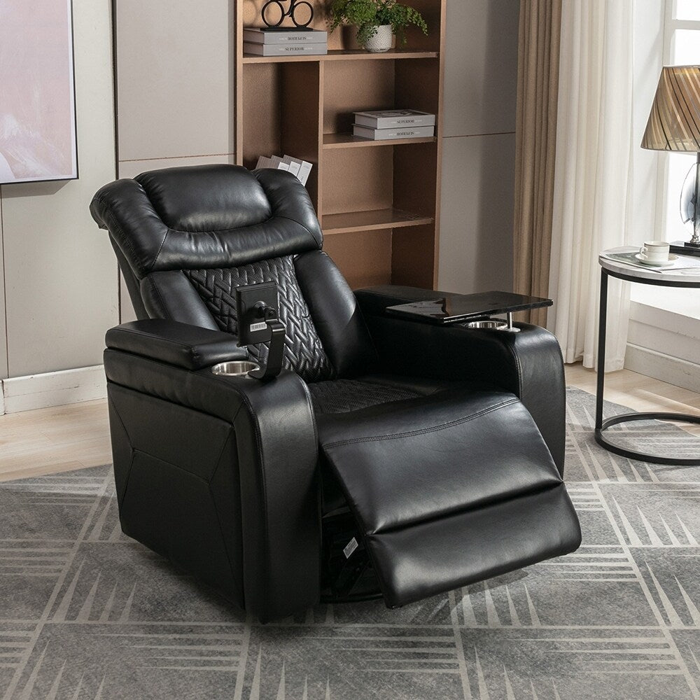 Fauteuil inclinable électrique pivotant à 270°, fauteuil multimédia avec multi-plateau et rangement
