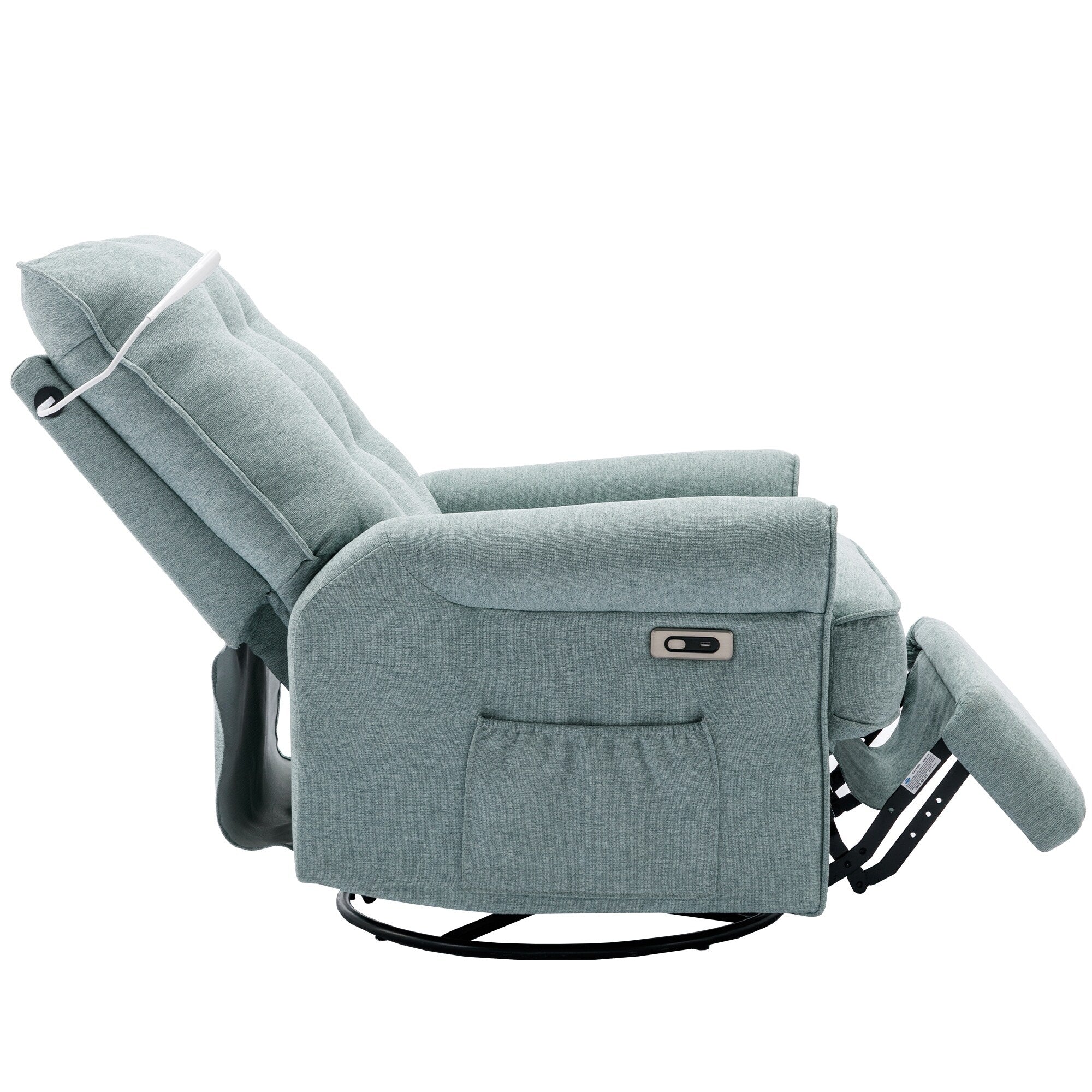 Fauteuil inclinable pivotant à 270° avec ports USB, lampe tactile, poche de rangement latérale et base à bascule