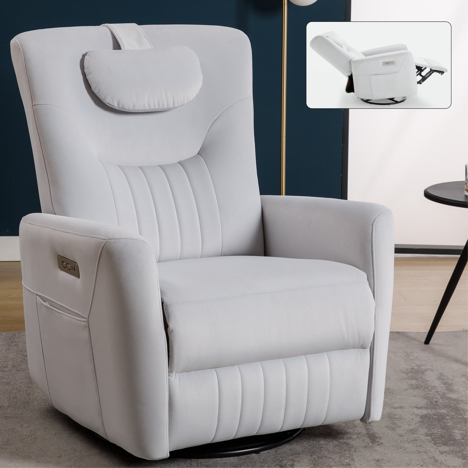 Fauteuil inclinable électrique pivotant à 270°, coussin de soutien, USB, Type-C