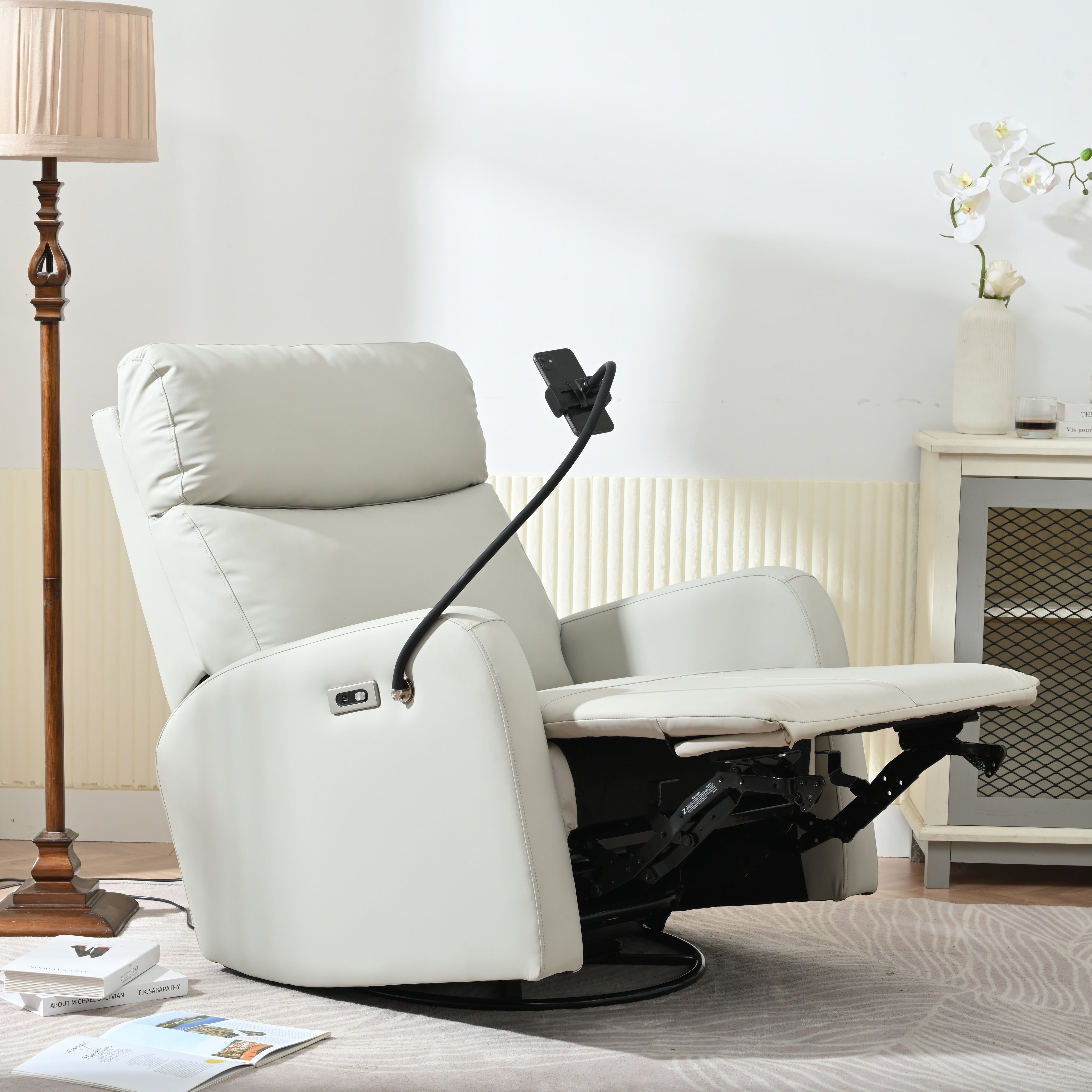 Fauteuil inclinable pivotant à 270° avec ports USB, inclinaison électrique et confort rembourré pour une détente ultime