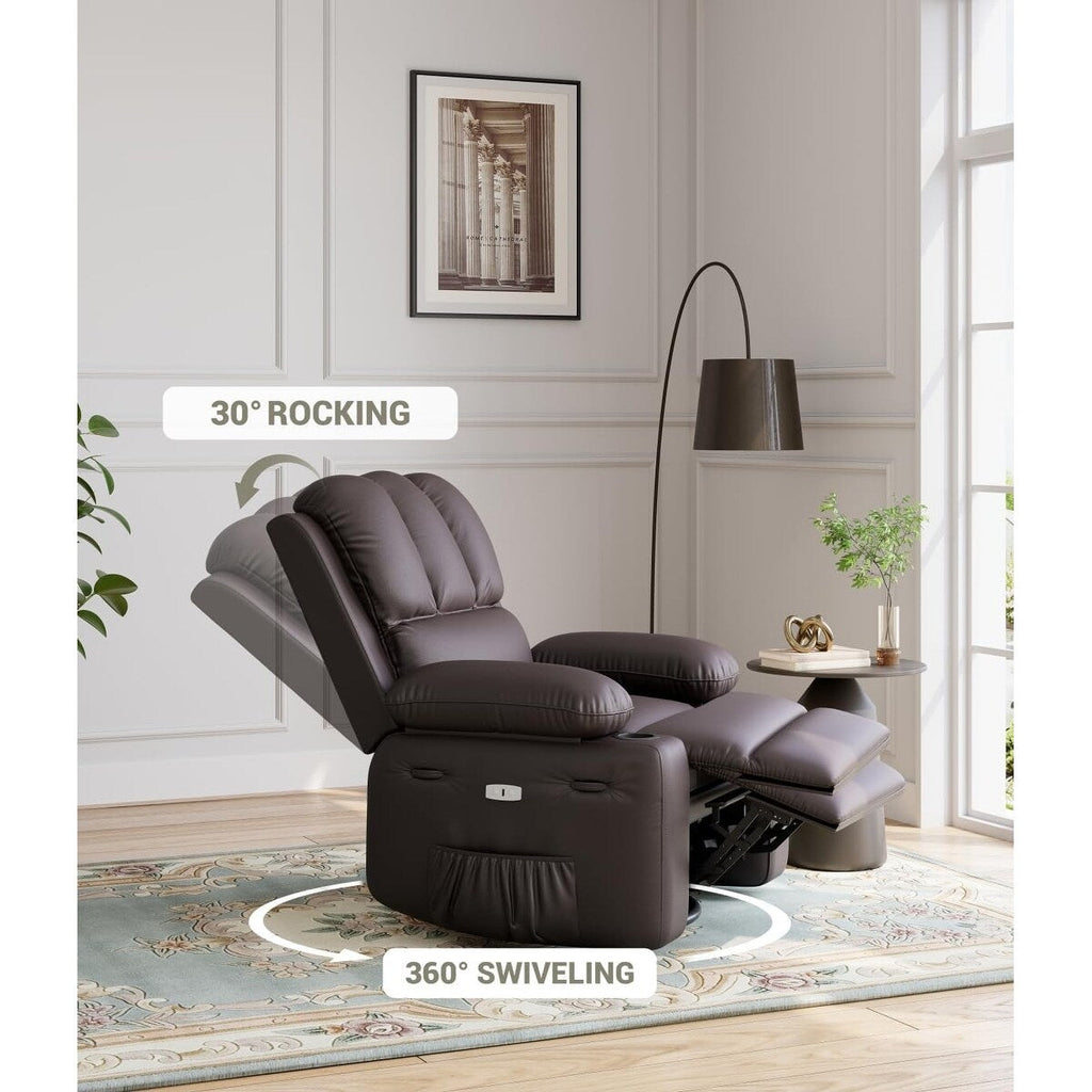 Fauteuils inclinables pivotants surdimensionnés à 360° de 27 pouces avec chauffage et massage