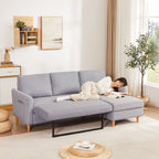 Canapé-lit réglable en forme de L en tissu de 28,35 pouces avec méridienne et poches pour accoudoirs