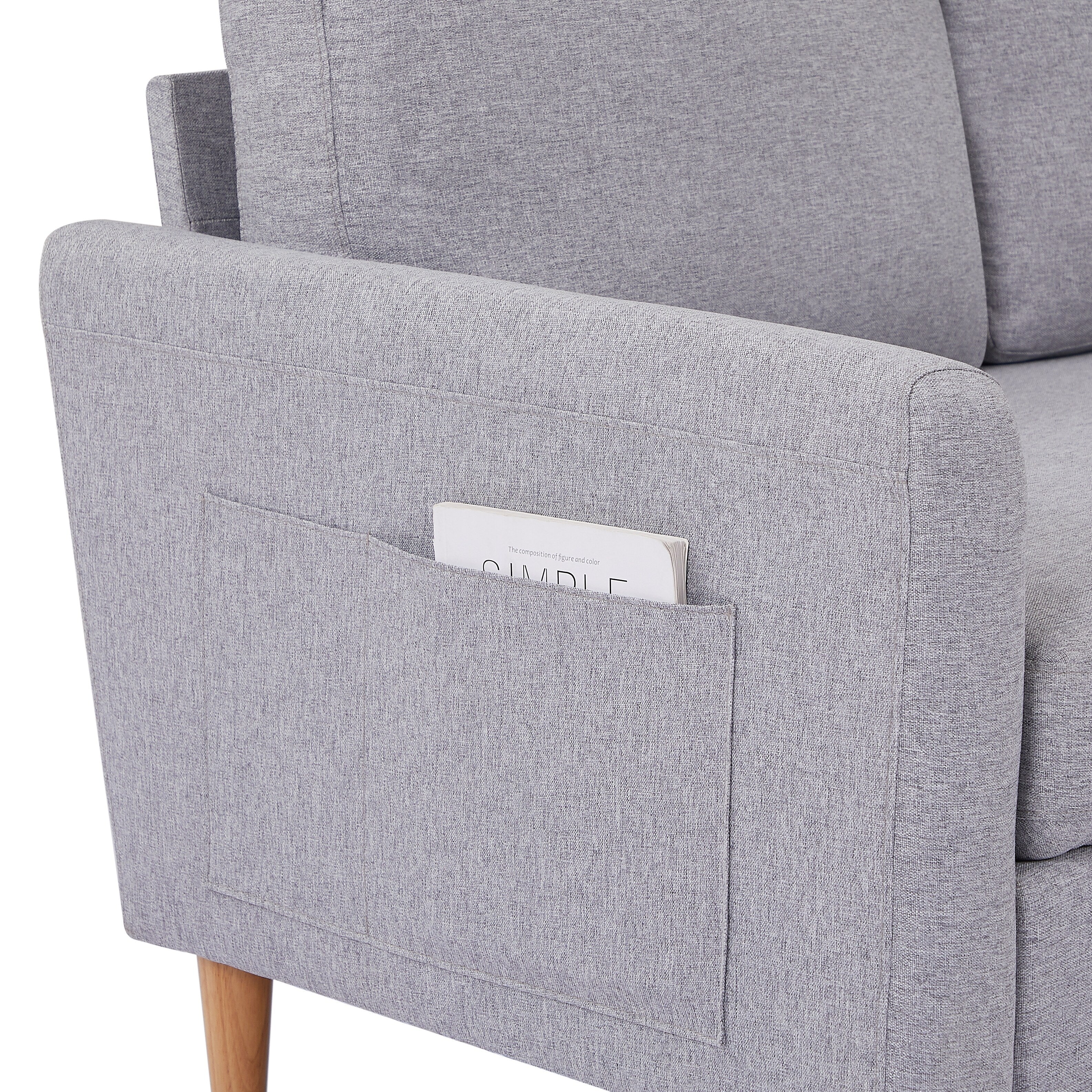 Canapé-lit 3 places en tissu de 28,35 pouces en forme de L avec lit gigogne, méridienne et poches de rangement pour accoudoirs