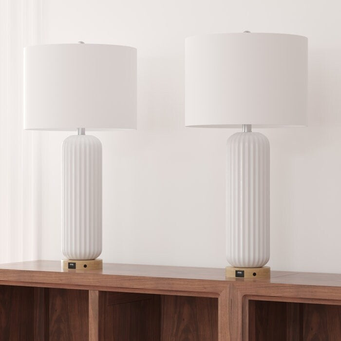 Lot de 2 lampes de table USB blanches en céramique