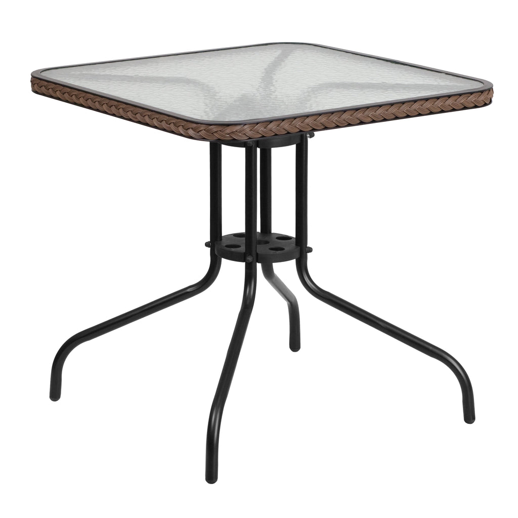 Ensemble de salle à manger de patio 3 pièces en métal et rotin avec table carrée de 28 pouces - 28 L x 28 P x 28 H