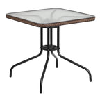 Ensemble de salle à manger de patio 3 pièces en métal et rotin avec table carrée de 28 pouces - 28 L x 28 P x 28 H