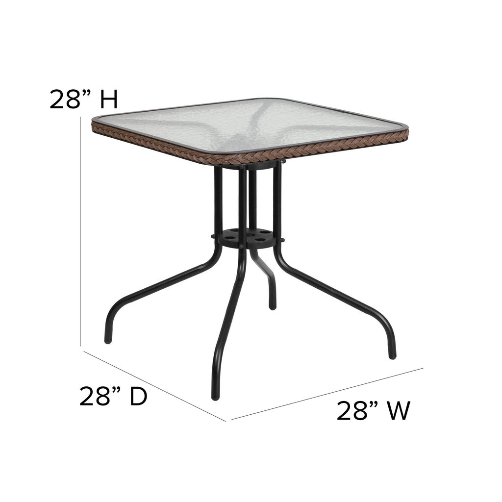 Ensemble de salle à manger de patio 3 pièces en métal et rotin avec table carrée de 28 pouces - 28 L x 28 P x 28 H