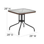 Ensemble de salle à manger de patio 3 pièces en métal et rotin avec table carrée de 28 pouces - 28 L x 28 P x 28 H