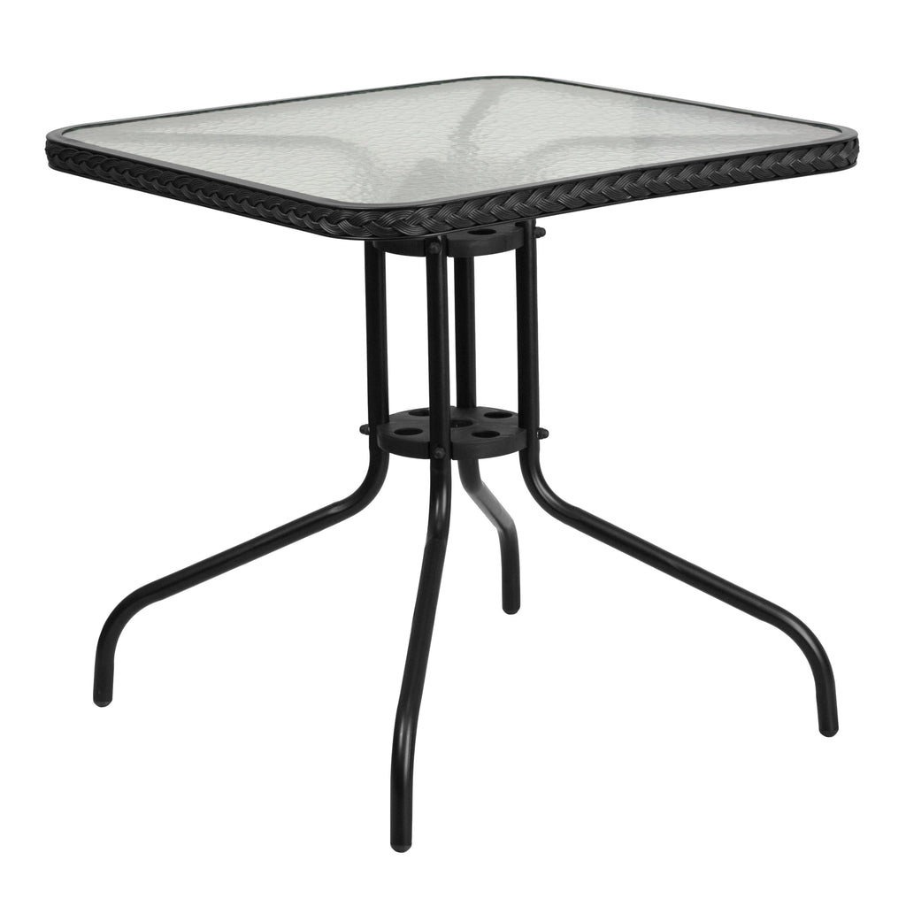 Ensemble de salle à manger de patio 3 pièces en métal et rotin avec table carrée de 28 pouces - 28 L x 28 P x 28 H