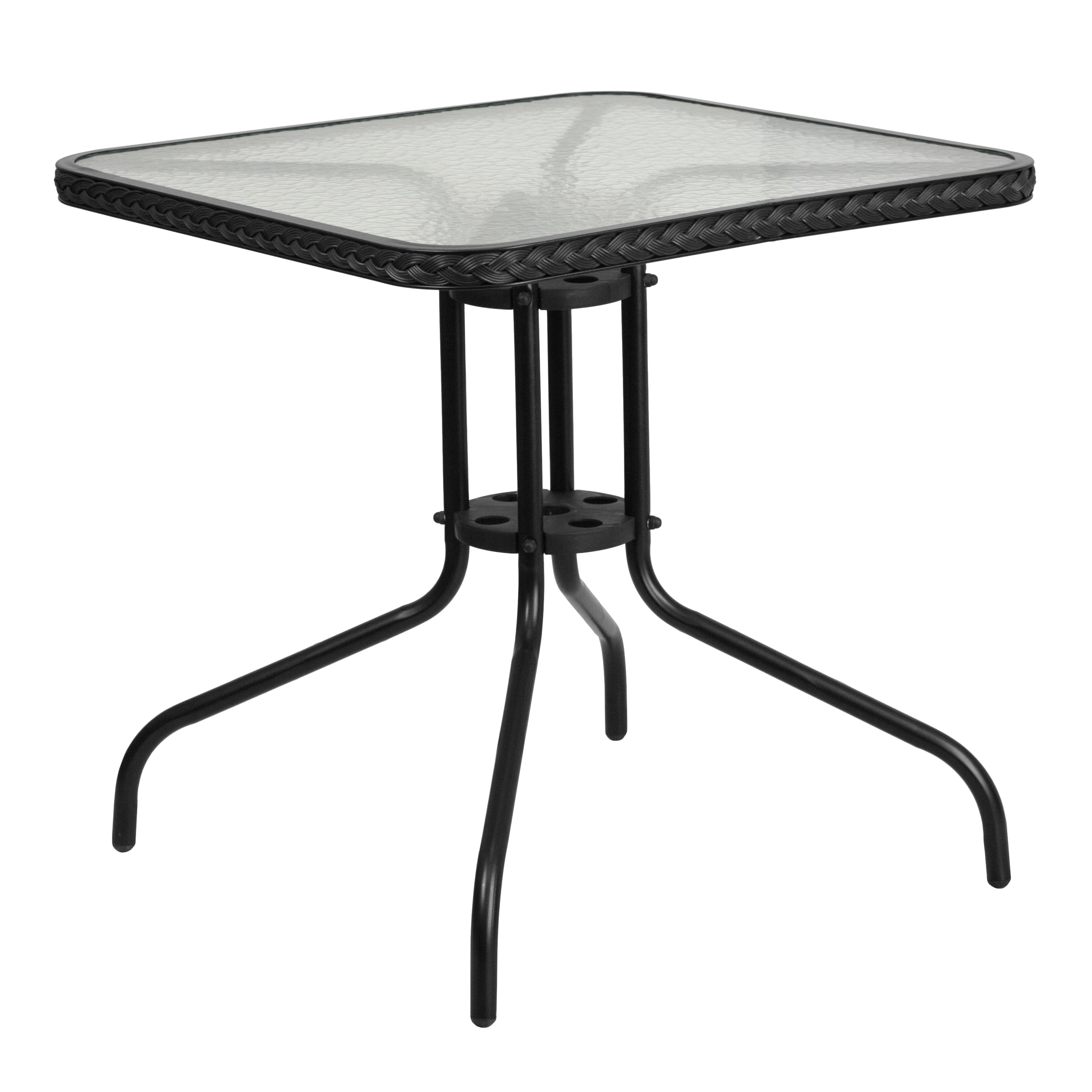 Ensemble de salle à manger de patio 3 pièces en métal et rotin avec table carrée de 28 pouces - 28 L x 28 P x 28 H
