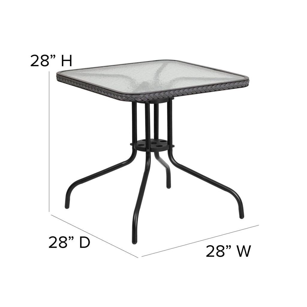 Ensemble de salle à manger de patio 3 pièces en métal et rotin avec table carrée de 28 pouces - 28 L x 28 P x 28 H