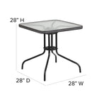 Ensemble de salle à manger de patio 3 pièces en métal et rotin avec table carrée de 28 pouces - 28 L x 28 P x 28 H