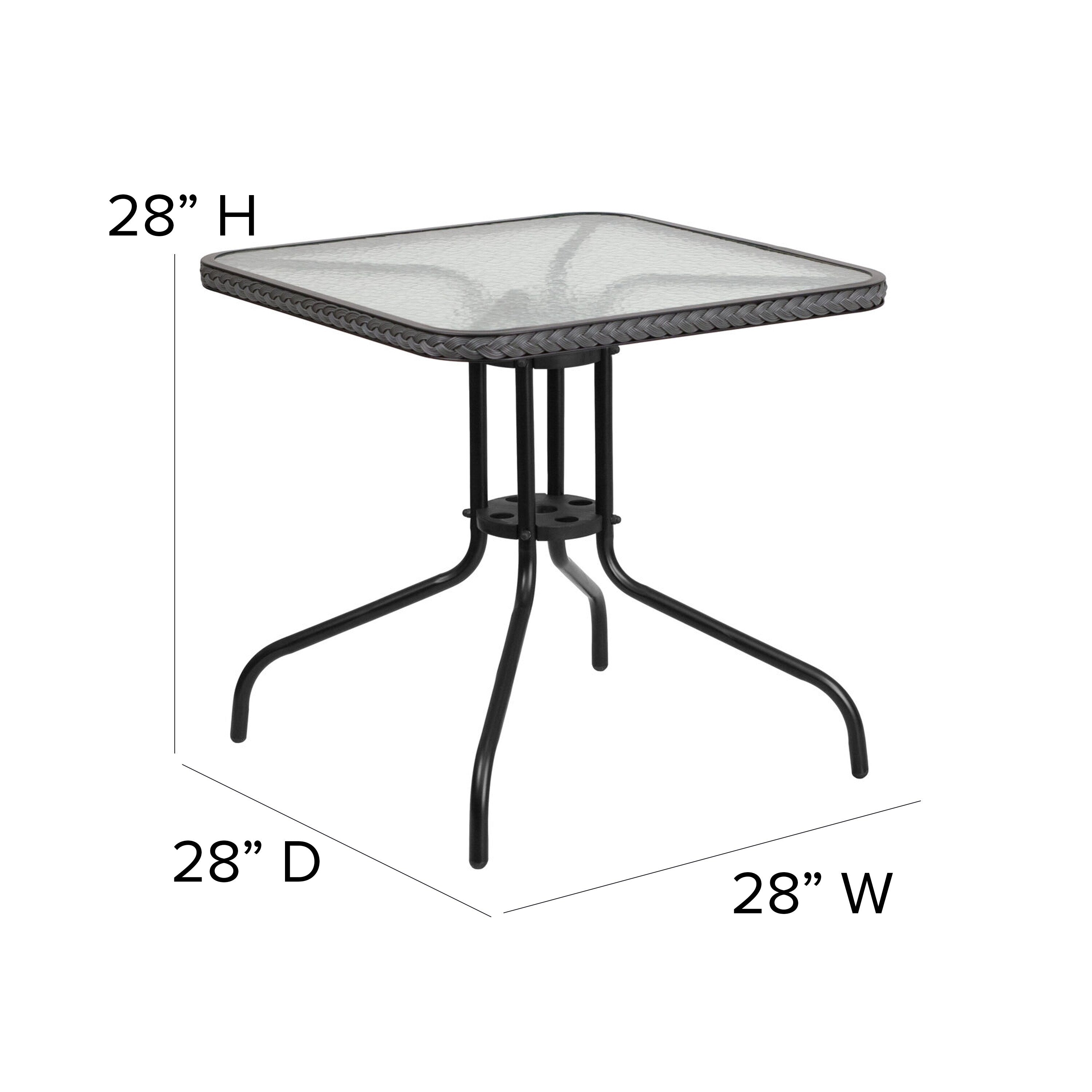 Ensemble de salle à manger de patio 3 pièces en métal et rotin avec table carrée de 28 pouces - 28 L x 28 P x 28 H