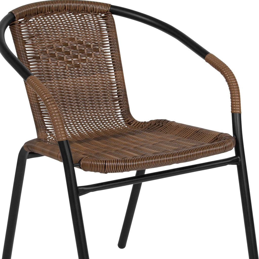 Ensemble de salle à manger de patio 3 pièces en métal et rotin avec table carrée de 28 pouces - 28 L x 28 P x 28 H