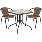 Ensemble de salle à manger de patio 3 pièces en métal et rotin avec table carrée de 28 pouces - 28 L x 28 P x 28 H