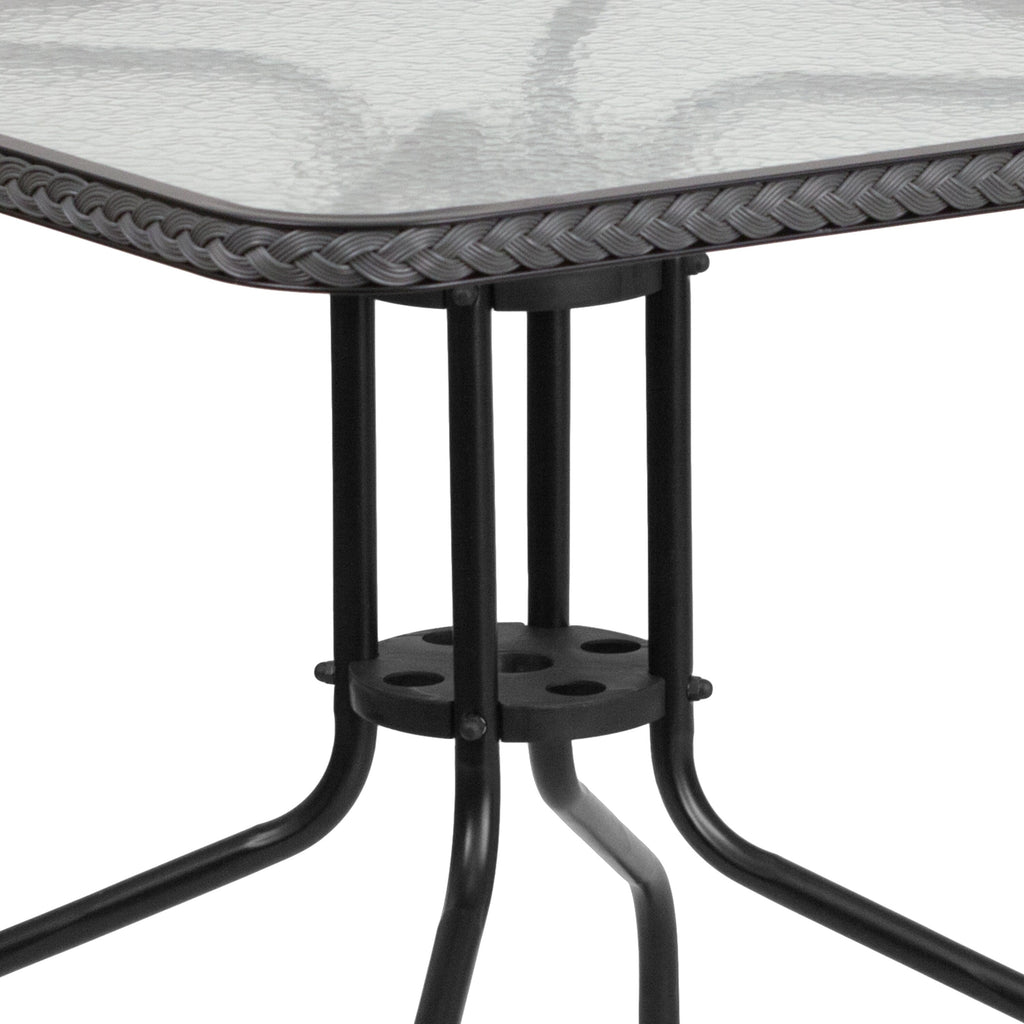 Ensemble de salle à manger de patio 3 pièces en métal et rotin avec table carrée de 28 pouces - 28 L x 28 P x 28 H