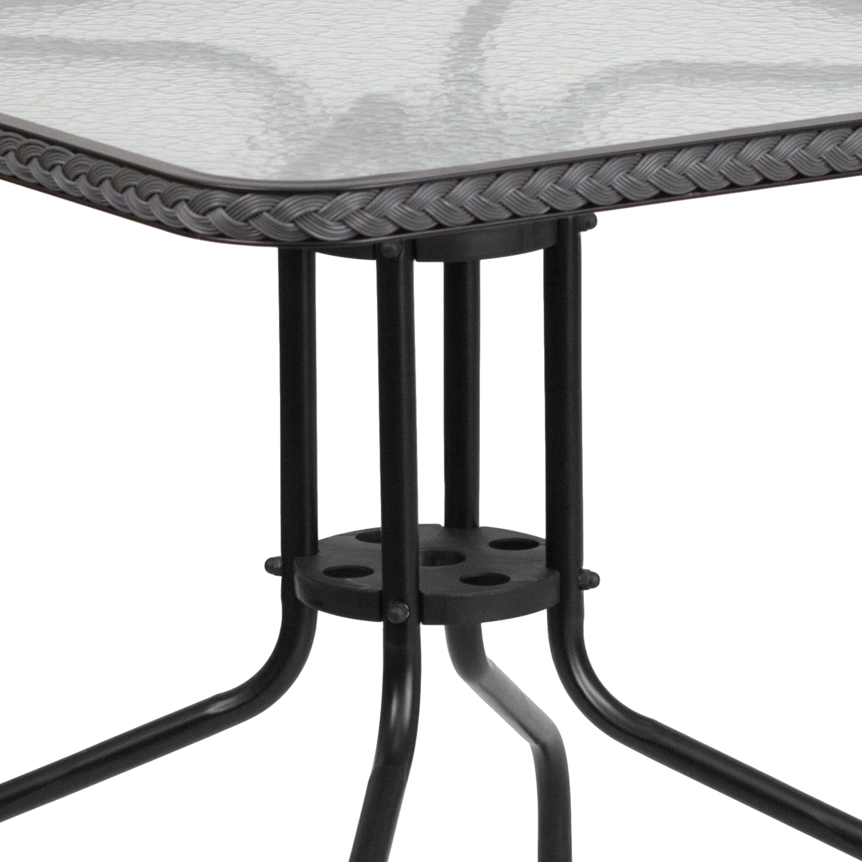 Ensemble de salle à manger de patio 3 pièces en métal et rotin avec table carrée de 28 pouces - 28 L x 28 P x 28 H