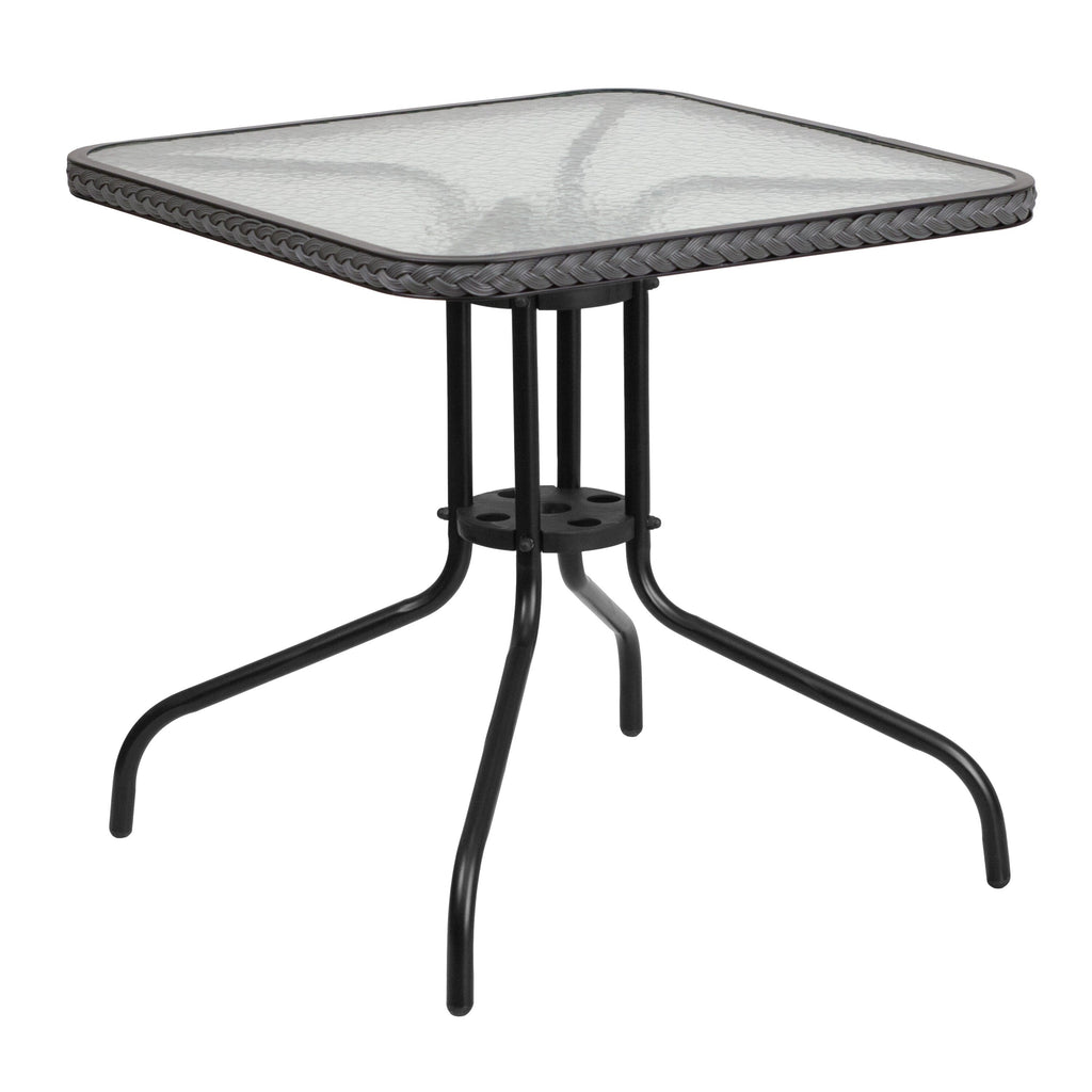 Ensemble de salle à manger de patio 3 pièces en métal et rotin avec table carrée de 28 pouces - 28 L x 28 P x 28 H