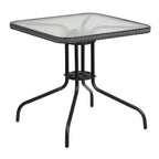 Ensemble de salle à manger de patio 3 pièces en métal et rotin avec table carrée de 28 pouces - 28 L x 28 P x 28 H