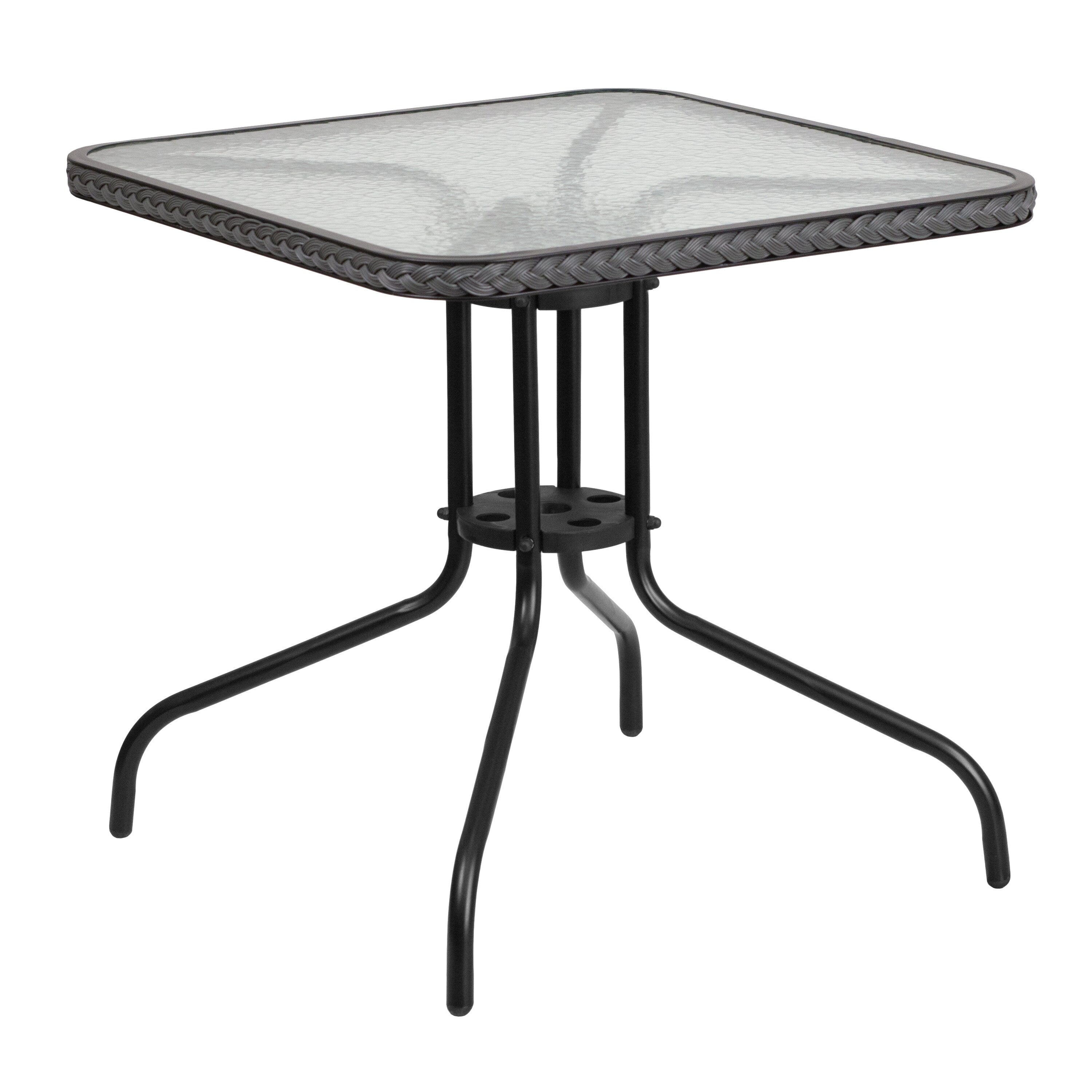 Ensemble de salle à manger de patio 3 pièces en métal et rotin avec table carrée de 28 pouces - 28 L x 28 P x 28 H