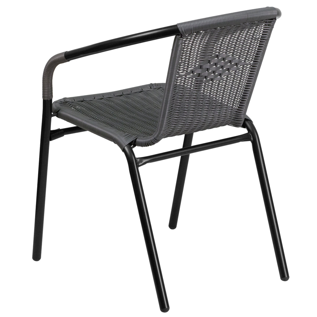 Ensemble de salle à manger de patio 3 pièces en métal et rotin avec table carrée de 28 pouces - 28 L x 28 P x 28 H