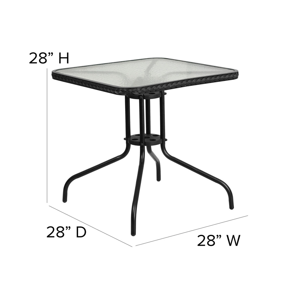 Ensemble de salle à manger de patio 3 pièces en métal et rotin avec table carrée de 28 pouces - 28 L x 28 P x 28 H
