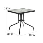Ensemble de salle à manger de patio 3 pièces en métal et rotin avec table carrée de 28 pouces - 28 L x 28 P x 28 H