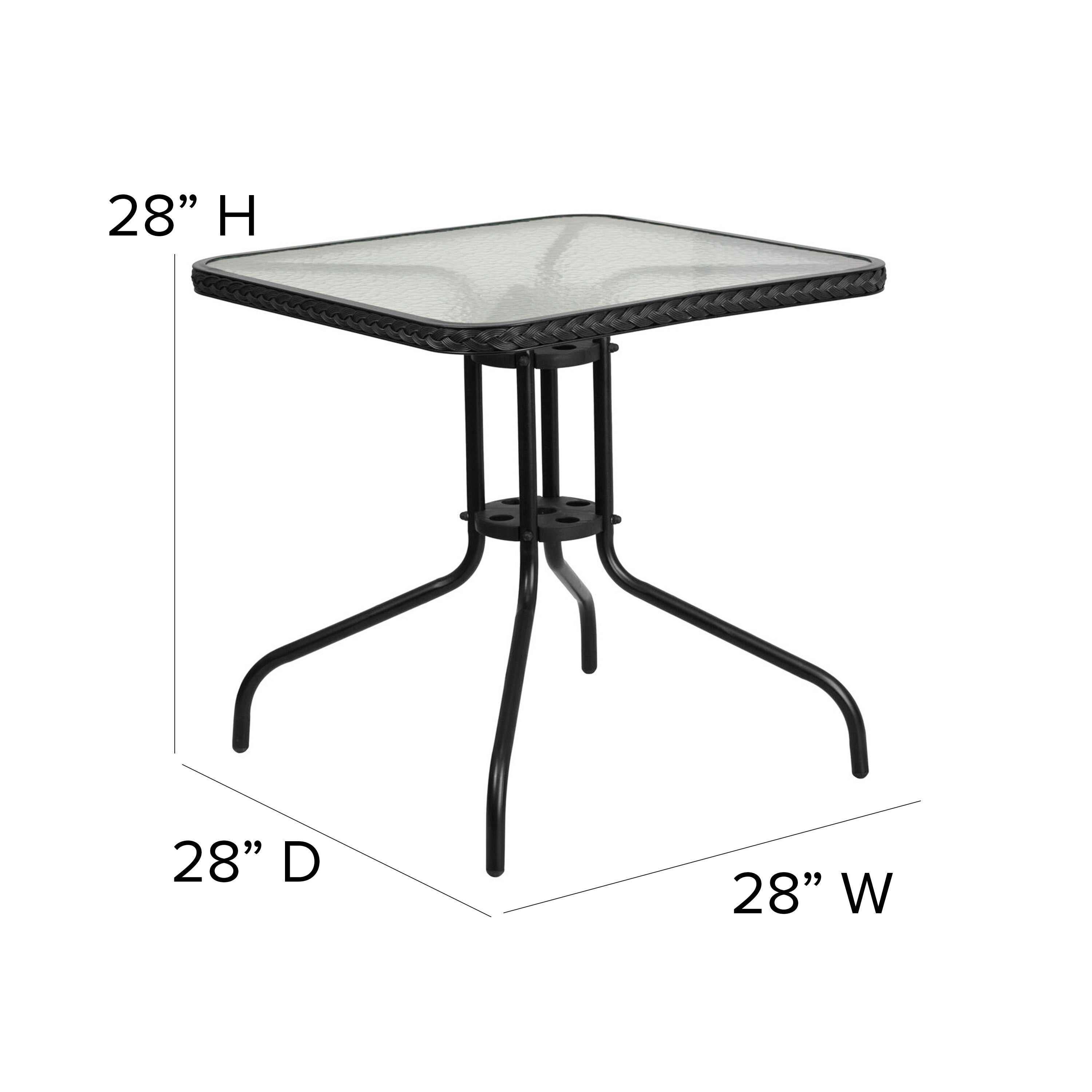 Ensemble de salle à manger de patio 3 pièces en métal et rotin avec table carrée de 28 pouces - 28 L x 28 P x 28 H