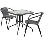 Ensemble de salle à manger de patio 3 pièces en métal et rotin avec table carrée de 28 pouces - 28 L x 28 P x 28 H