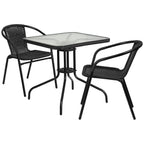 Ensemble de salle à manger de patio 3 pièces en métal et rotin avec table carrée de 28 pouces - 28 L x 28 P x 28 H