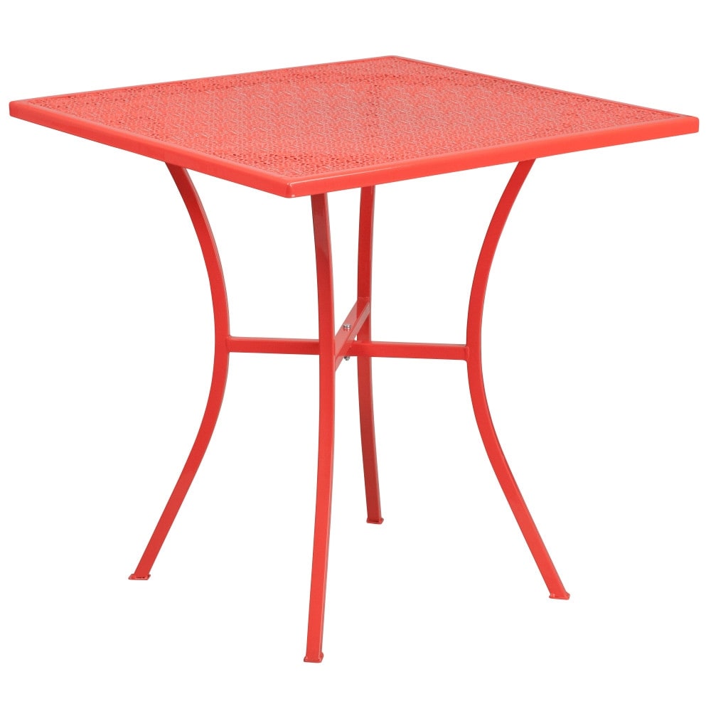 Ensemble de table de patio carrée en acier de 28 po pour l'intérieur et l'extérieur avec 2 chaises à dossier carré