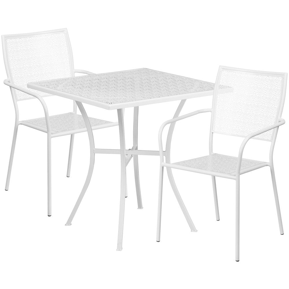 Ensemble de table de patio carrée en acier de 28 po pour l'intérieur et l'extérieur avec 2 chaises à dossier carré