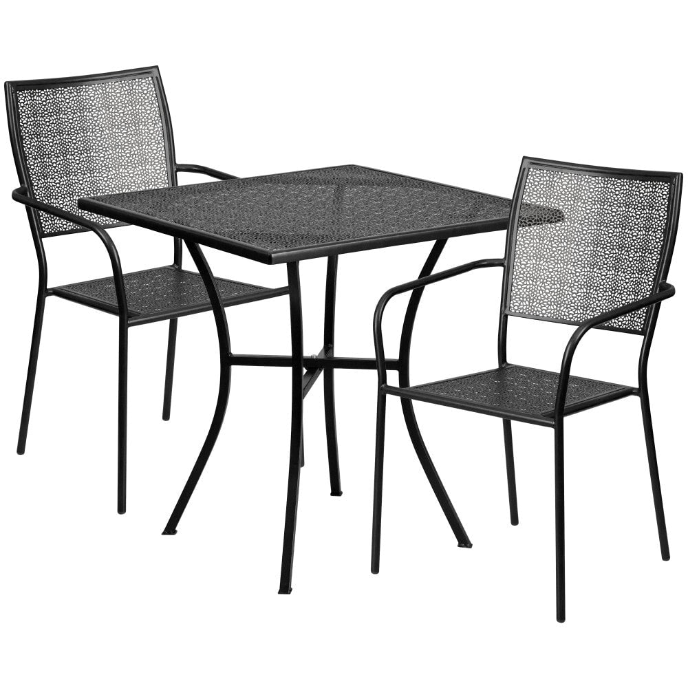 Ensemble de table de patio carrée en acier de 28 po pour l'intérieur et l'extérieur avec 2 chaises à dossier carré