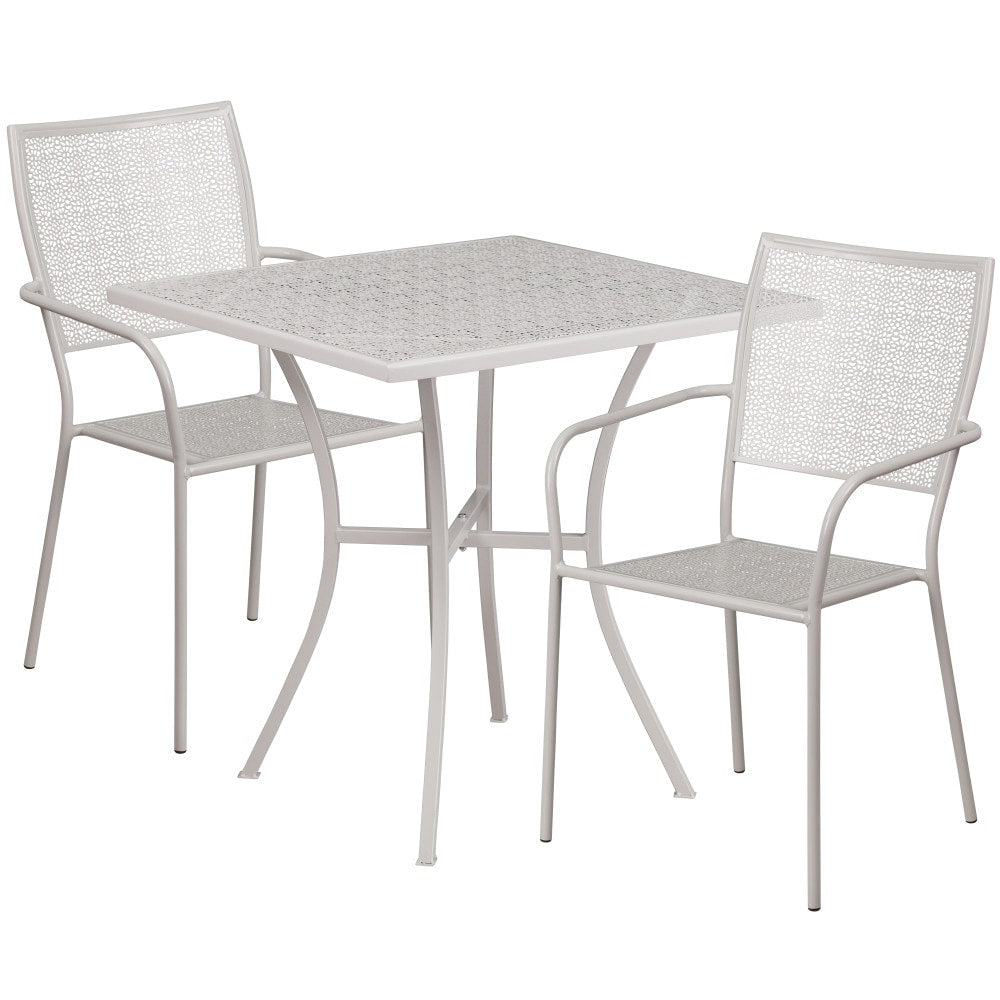 Ensemble de table de patio carrée en acier de 28 po pour l'intérieur et l'extérieur avec 2 chaises à dossier carré