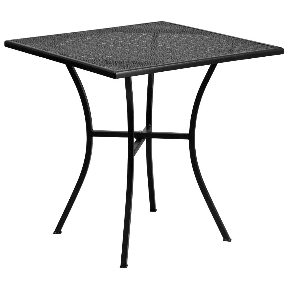 Ensemble de table de patio carrée en acier de 28 po pour l'intérieur et l'extérieur avec 2 chaises à dossier carré