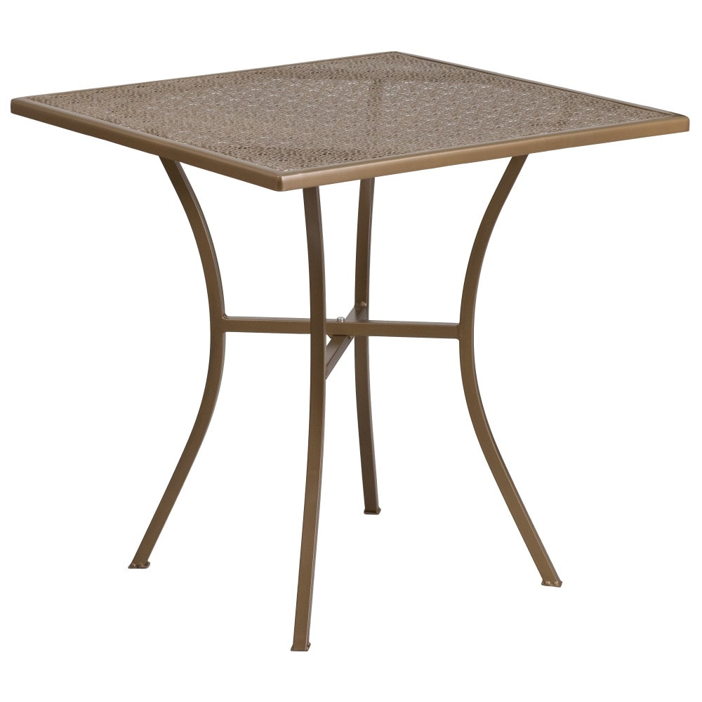 Ensemble de table de patio carrée en acier de 28 po pour l'intérieur et l'extérieur avec 2 chaises à dossier carré