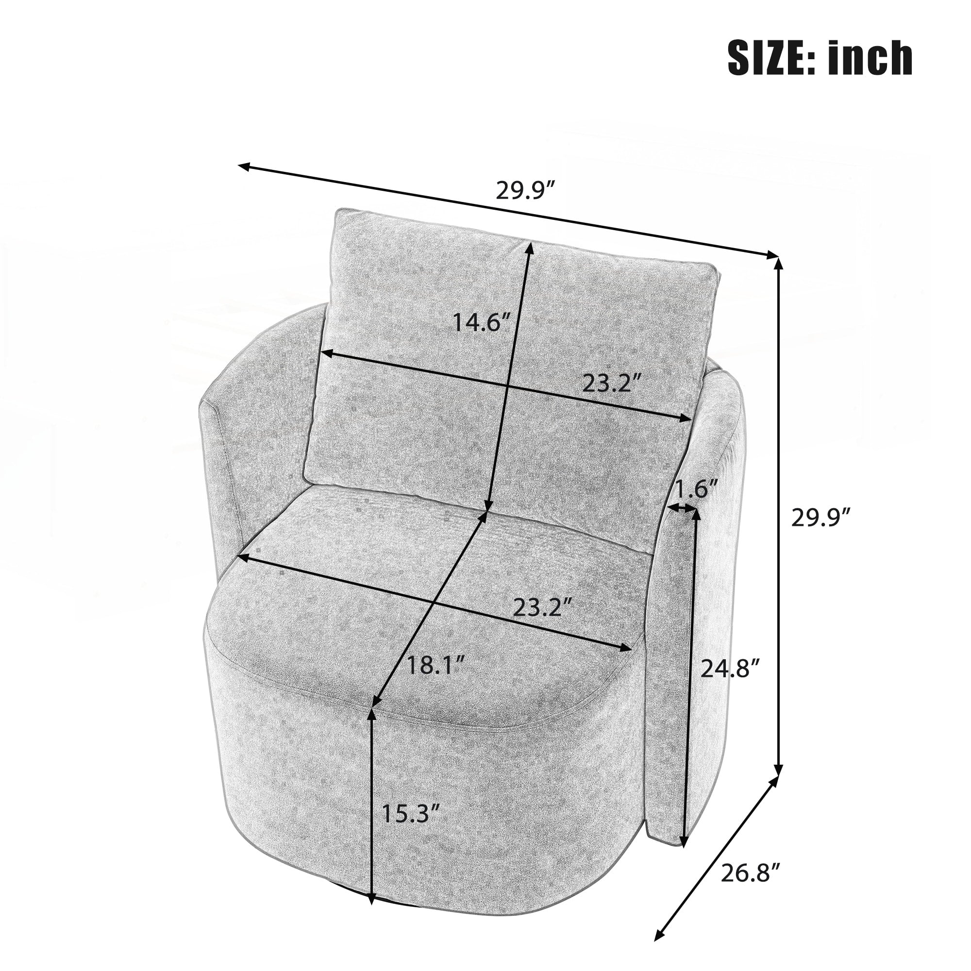 Fauteuil d'appoint en forme de tonneau de 29,9 pouces
