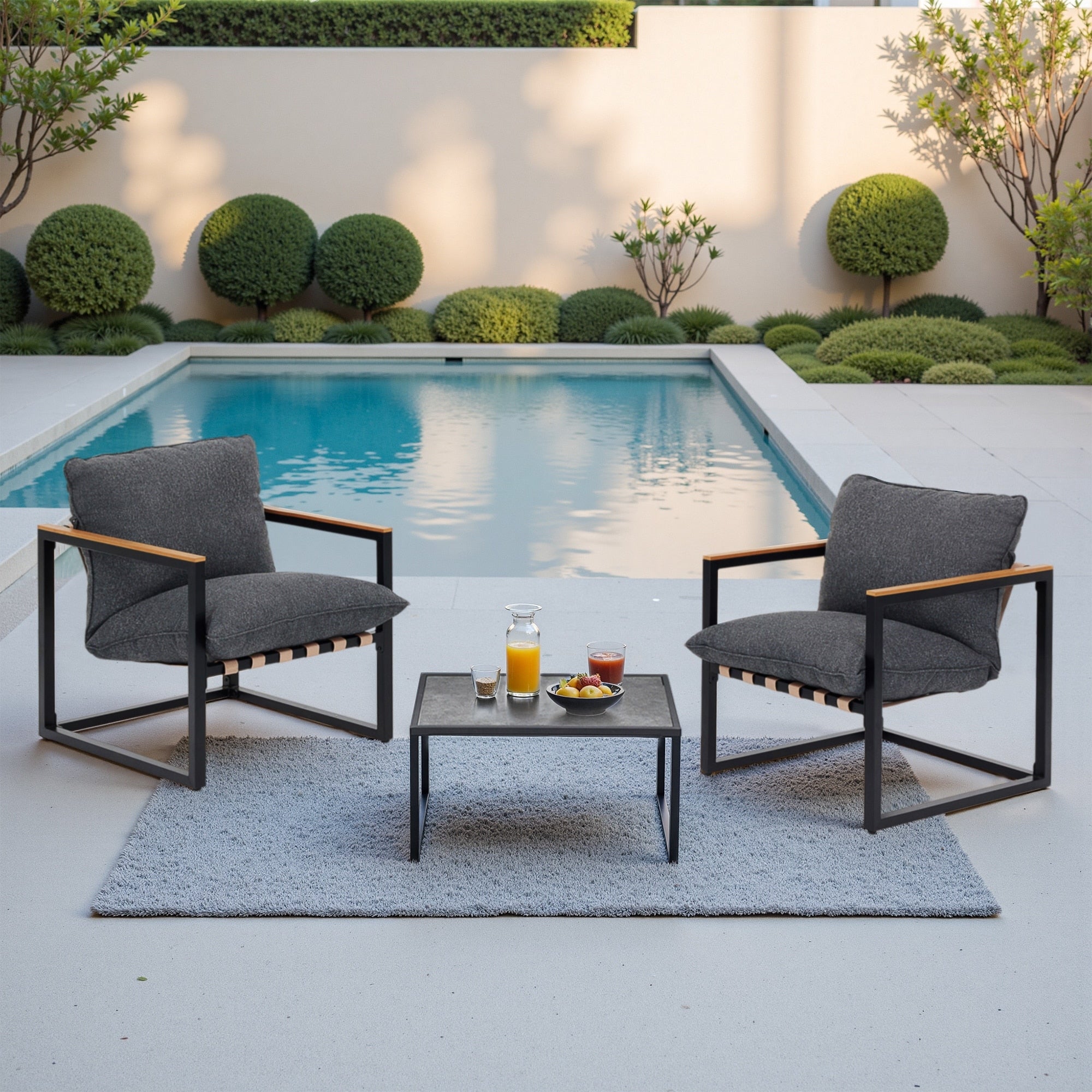 Ensemble de salon de jardin 4 pièces en toile résistante aux intempéries avec coussins et chaises lavables