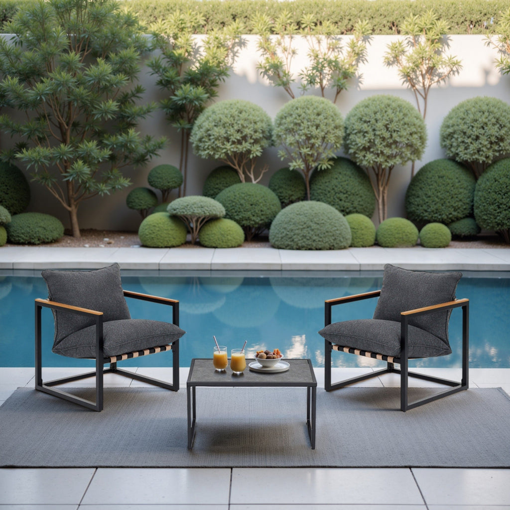 Ensemble de salon de jardin 4 pièces en toile résistante aux intempéries avec coussins et chaises lavables