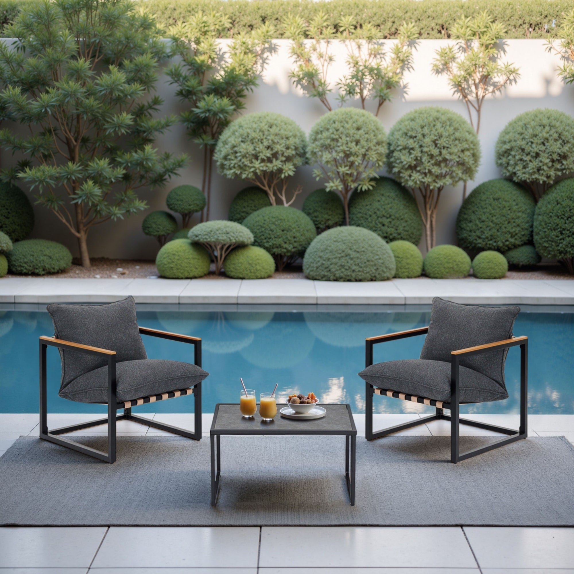 Ensemble de salon de jardin 4 pièces en toile résistante aux intempéries avec coussins et chaises lavables