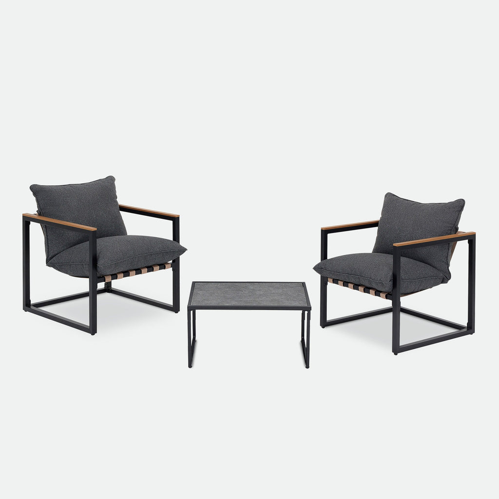 Ensemble de salon de jardin 4 pièces en toile résistante aux intempéries avec coussins et chaises lavables