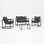 Ensemble de salon de jardin 4 pièces en toile résistante aux intempéries avec coussins et chaises lavables