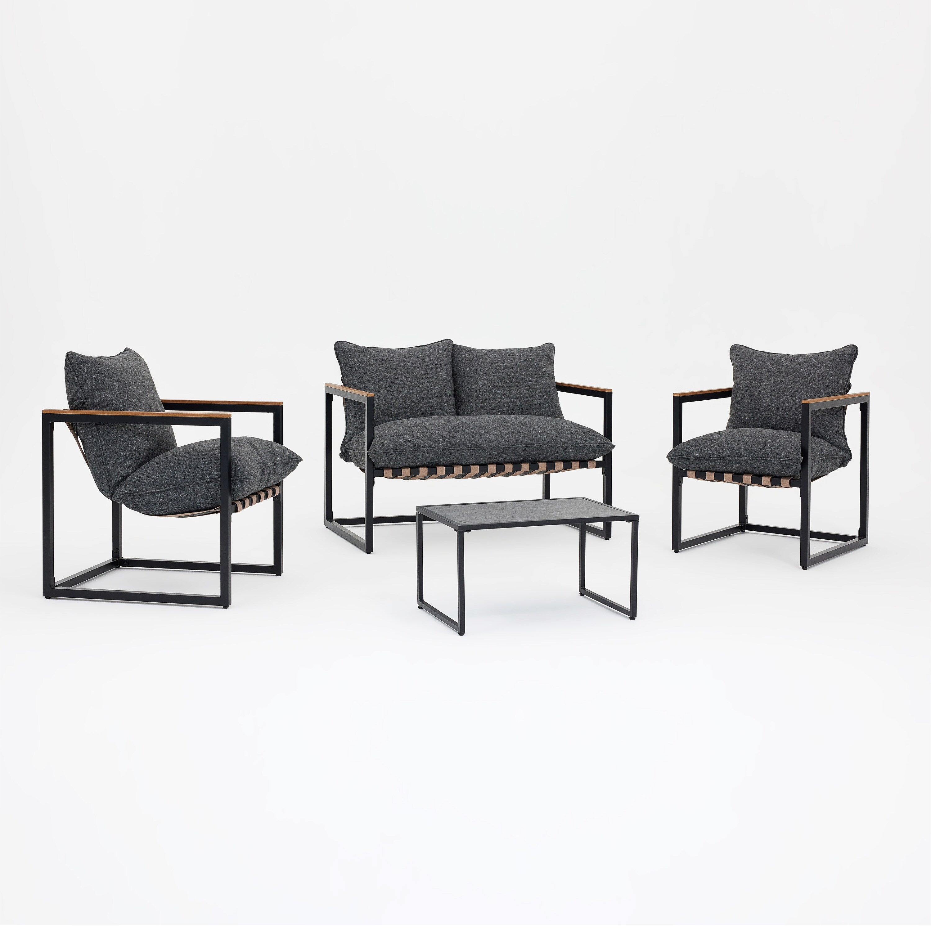 Ensemble de salon de jardin 4 pièces en toile résistante aux intempéries avec coussins et chaises lavables