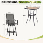 Ensemble de 3/5 tabourets de bar de patio avec table aspect bois et tabourets de bar pivotants en tissu textilène gris